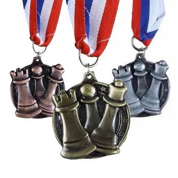 Custom Sport Zinc Alloy Metal Gold Silver Copper Honor 3D Chess Medals with Ribbon